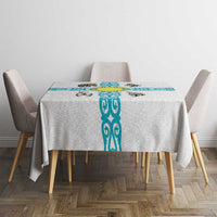 Kazakhstan National Symbols Tablecloth with Tribal Animal Crest and Blue Ethnic Motif on White