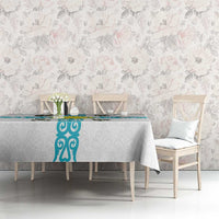 Kazakhstan National Symbols Tablecloth with Tribal Animal Crest and Blue Ethnic Motif on White