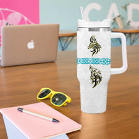 Kazakhstan National Symbols Tumbler With Handle with Tribal Animal Crest and Blue Ethnic Motif on White