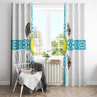 Kazakhstan National Symbols Window Curtain with Tribal Animal Crest and Blue Ethnic Motif on White