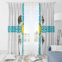 Kazakhstan National Symbols Window Curtain with Tribal Animal Crest and Blue Ethnic Motif on White