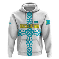 Kazakhstan National Symbols Zip Hoodie with Tribal Animal Crest and Blue Ethnic Motif on White