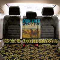 Kazakhstan Born Free Riding Far Back Car Seat Cover with Wild Horses and Gold Tribal Pattern on Black