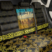 Kazakhstan Born Free Riding Far Back Car Seat Cover with Wild Horses and Gold Tribal Pattern on Black