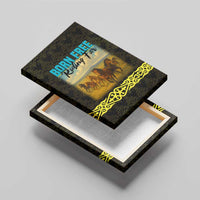 Kazakhstan Born Free Riding Far Canvas Wall Art with Wild Horses and Gold Tribal Pattern on Black