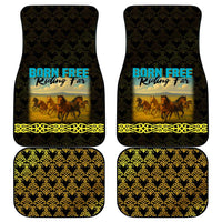 Kazakhstan Born Free Riding Far Car Mats with Wild Horses and Gold Tribal Pattern on Black