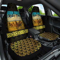 Kazakhstan Born Free Riding Far Car Seat Cover with Wild Horses and Gold Tribal Pattern on Black