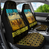Kazakhstan Born Free Riding Far Car Seat Cover with Wild Horses and Gold Tribal Pattern on Black
