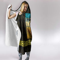 Kazakhstan Born Free Riding Far Hooded Blanket with Wild Horses and Gold Tribal Pattern on Black