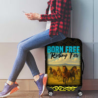 Kazakhstan Born Free Riding Far Luggage Cover with Wild Horses and Gold Tribal Pattern on Black