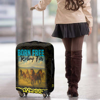 Kazakhstan Born Free Riding Far Luggage Cover with Wild Horses and Gold Tribal Pattern on Black