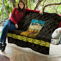 Kazakhstan Born Free Riding Far Quilt with Wild Horses and Gold Tribal Pattern on Black