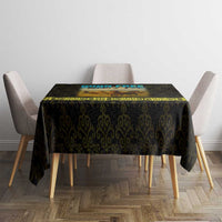 Kazakhstan Born Free Riding Far Tablecloth with Wild Horses and Gold Tribal Pattern on Black