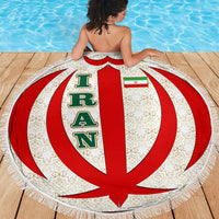 Iran Flag Pattern Beach Blanket with Bold Red National Emblem Design