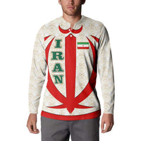 Iran Flag Pattern Button Sweatshirt with Bold Red National Emblem Design