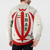 Iran Flag Pattern Button Sweatshirt with Bold Red National Emblem Design