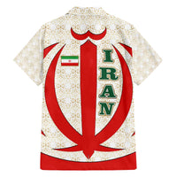 Iran Flag Pattern Family Matching Off The Shoulder Long Sleeve Dress and Hawaiian Shirt with Bold Red National Emblem Design
