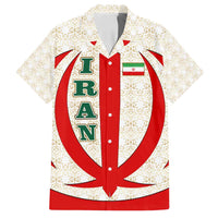 Iran Flag Pattern Family Matching Off Shoulder Maxi Dress and Hawaiian Shirt with Bold Red National Emblem Design