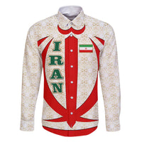 Iran Flag Pattern Family Matching Off Shoulder Maxi Dress and Hawaiian Shirt with Bold Red National Emblem Design