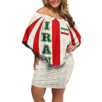 Iran Flag Pattern Family Matching Off Shoulder Short Dress and Hawaiian Shirt with Bold Red National Emblem Design