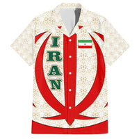 Iran Flag Pattern Family Matching Short Sleeve Bodycon Dress and Hawaiian Shirt with Bold Red National Emblem Design