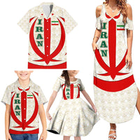 Iran Flag Pattern Family Matching Summer Maxi Dress and Hawaiian Shirt with Bold Red National Emblem Design