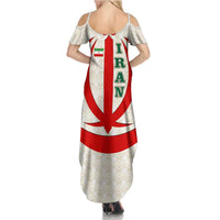 Iran Flag Pattern Family Matching Summer Maxi Dress and Hawaiian Shirt with Bold Red National Emblem Design
