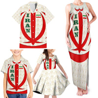 Iran Flag Pattern Family Matching Tank Maxi Dress and Hawaiian Shirt with Bold Red National Emblem Design