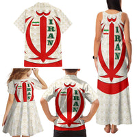 Iran Flag Pattern Family Matching Tank Maxi Dress and Hawaiian Shirt with Bold Red National Emblem Design