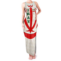 Iran Flag Pattern Family Matching Tank Maxi Dress and Hawaiian Shirt with Bold Red National Emblem Design