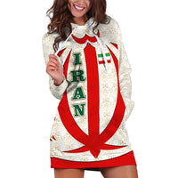 Iran Flag Pattern Hoodie Dress with Bold Red National Emblem Design