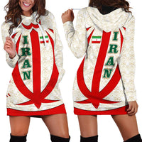 Iran Flag Pattern Hoodie Dress with Bold Red National Emblem Design