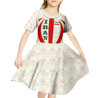 Iran Flag Pattern Kid Short Sleeve Dress with Bold Red National Emblem Design