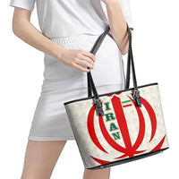 Iran Flag Pattern Leather Tote Bag with Bold Red National Emblem Design