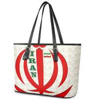 Iran Flag Pattern Leather Tote Bag with Bold Red National Emblem Design