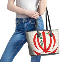 Iran Flag Pattern Leather Tote Bag with Bold Red National Emblem Design