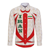 Iran Flag Pattern Long Sleeve Button Shirt with Bold Red National Emblem Design