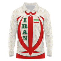 Iran Flag Pattern Long Sleeve Polo Shirt with Bold Red National Emblem Design