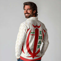 Iran Flag Pattern Long Sleeve Polo Shirt with Bold Red National Emblem Design