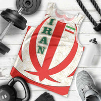 Iran Flag Pattern Men Tank Top with Bold Red National Emblem Design