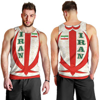 Iran Flag Pattern Men Tank Top with Bold Red National Emblem Design