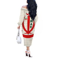 Iran Flag Pattern Off The Shoulder Long Sleeve Dress with Bold Red National Emblem Design