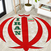 Iran Flag Pattern Round Carpet with Bold Red National Emblem Design