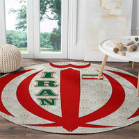 Iran Flag Pattern Round Carpet with Bold Red National Emblem Design