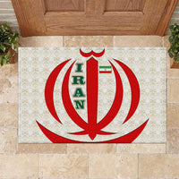 Iran Flag Pattern Rubber Doormat with Bold Red National Emblem Design