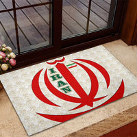 Iran Flag Pattern Rubber Doormat with Bold Red National Emblem Design