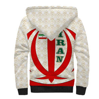 Iran Flag Pattern Sherpa Hoodie with Bold Red National Emblem Design