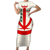 Iran Flag Pattern Short Sleeve Bodycon Dress with Bold Red National Emblem Design