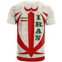 Iran Flag Pattern T Shirt with Bold Red National Emblem Design
