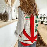 Iran Flag Pattern Women Casual Shirt with Bold Red National Emblem Design